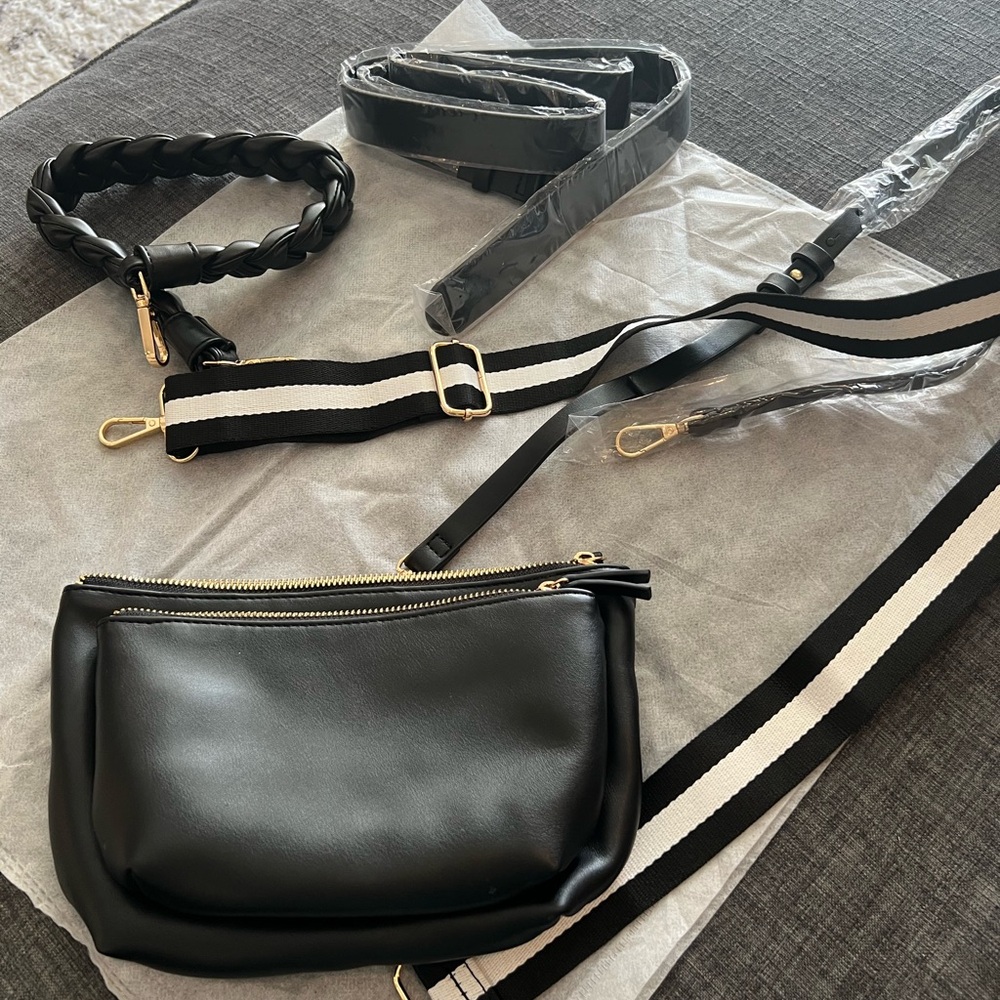 Anthropologie Black Leather Bag with Multiple Straps cross body/belt/shoulder